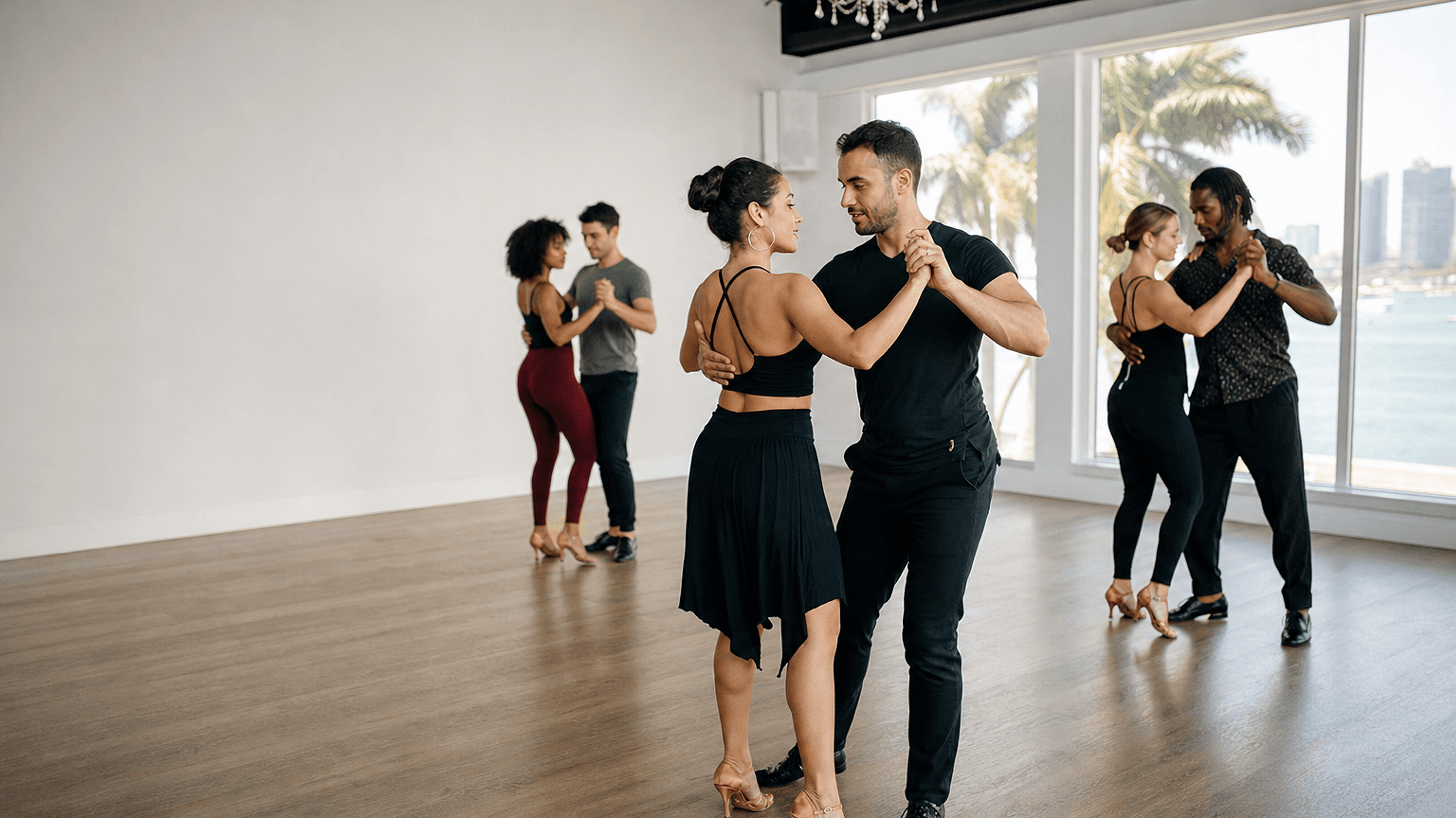 The Vela Ballroom dance floor in Miami during an evening class