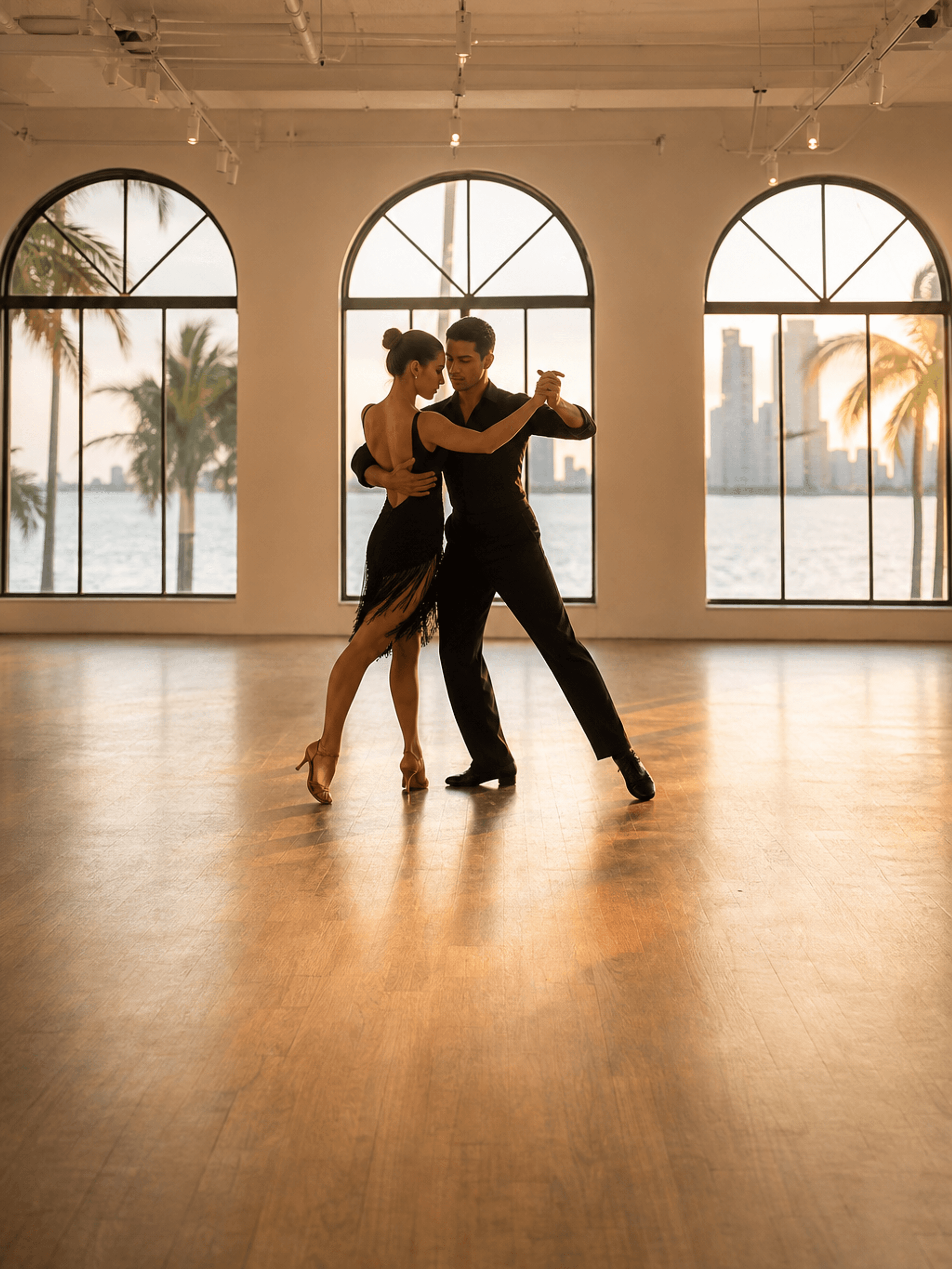 The Vela Ballroom dance floor in Miami during an evening class